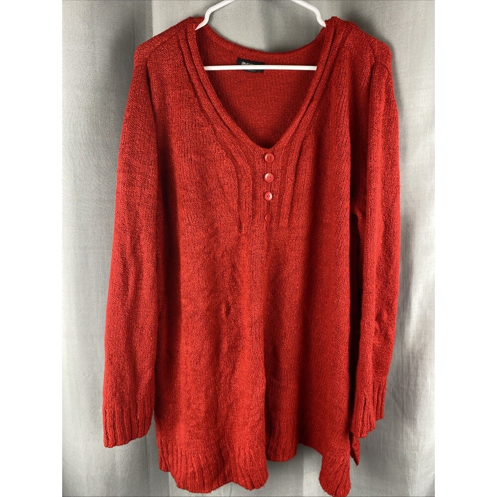 Avenue Women's Plus Sz 22/24 Red V-Neck Long Sleeve Pullover Sweater